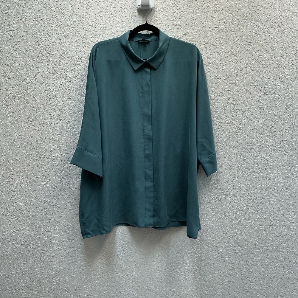 COS Teal Button-Front Oversized Blouse - Picture 1 of 3